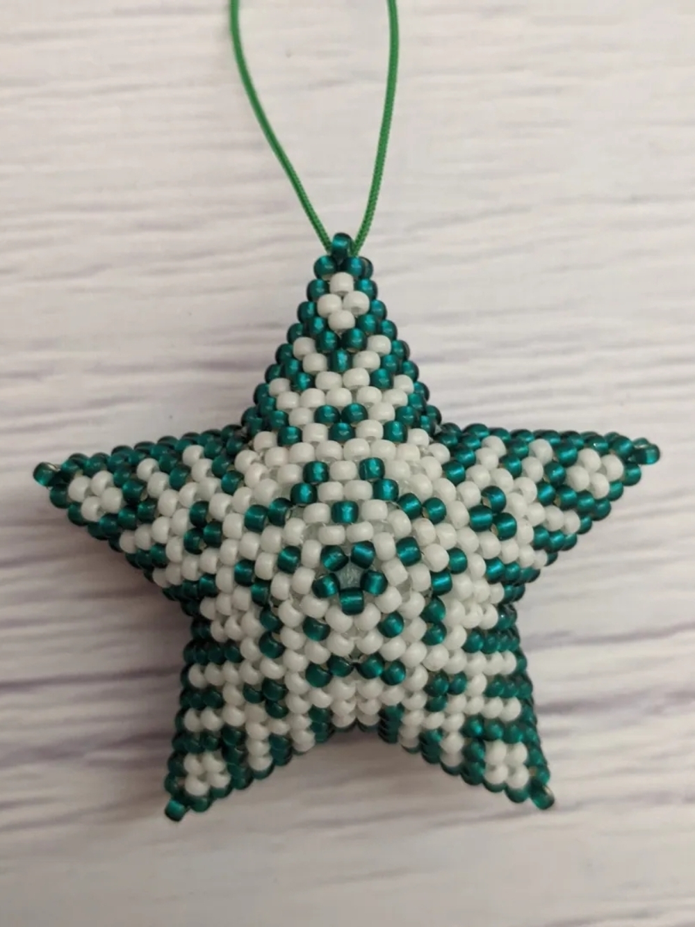 Beaded Star Holiday Ornament in Teal and White - Unbranded
